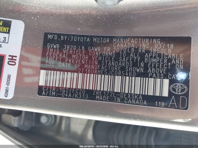 Aukcja sprzedaży 2018 Toyota Corolla Se, vin: 2T1BURHE5JC085460, numer aukcji: 45188701