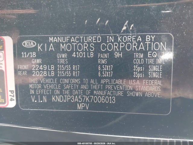 KIA SOUL + 2019 KNDJP3A57K7006013 Image 9