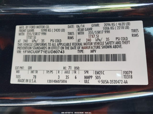 Ford ESCAPE S 2014 1FMCU0F71EUD80743 Image 9