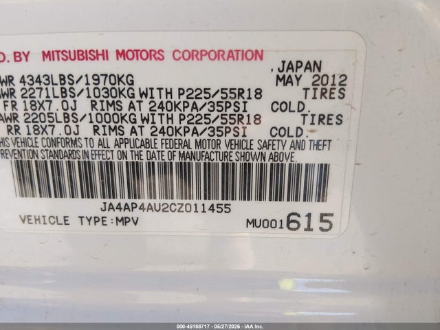 Aukcja sprzedaży 2012 Mitsubishi Outlander Sport Se, vin: JA4AP4AU2CZ011455, numer aukcji: 45188717