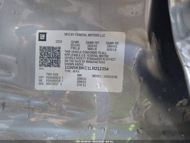 1GNSKBKC1LR212354 Chevrolet Tahoe 4wd Lt