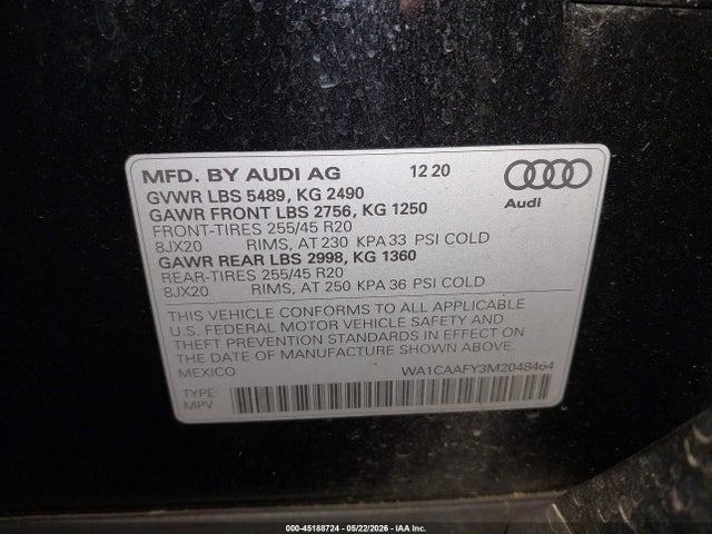 Продаж на аукціоні авто 2021 Audi Q5 Prestige 45 Tfsi Quattro S Tronic, vin: WA1CAAFY3M2048464, номер лоту: 45188724