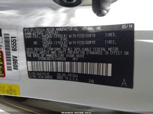 5TDXK3DC7ES488608 Toyota Sienna Se 8 Passenger