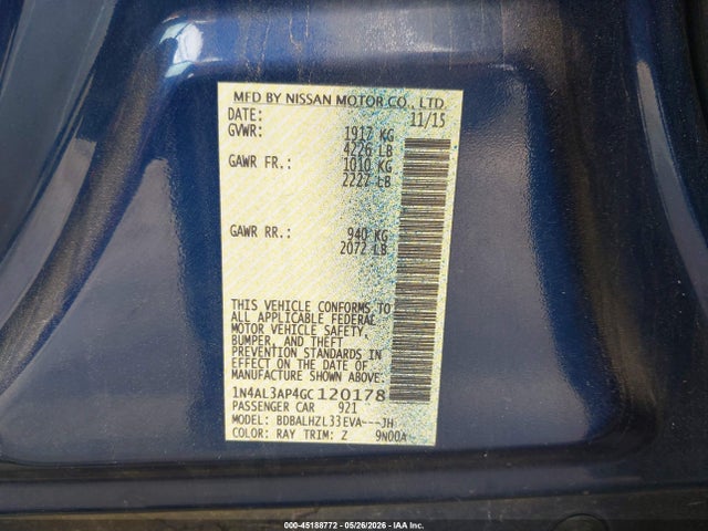 Nissan Altima 2.5 Sr 2016 1N4AL3AP4GC120178 Image 9