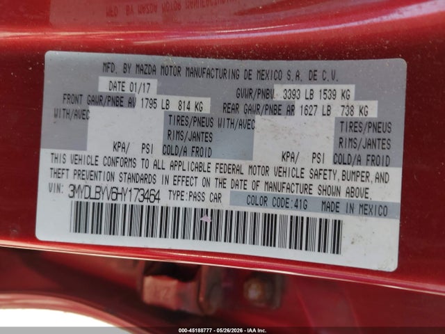Aukcja sprzedaży 2017 Toyota Yaris Ia, vin: 3MYDLBYV6HY173464, numer aukcji: 45188777