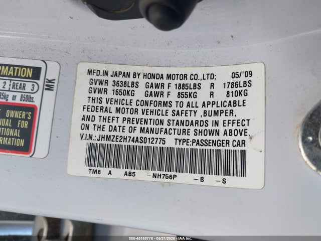 Продаж на аукціоні авто 2010 Honda Insight Ex, vin: JHMZE2H74AS012775, номер лоту: 45188778