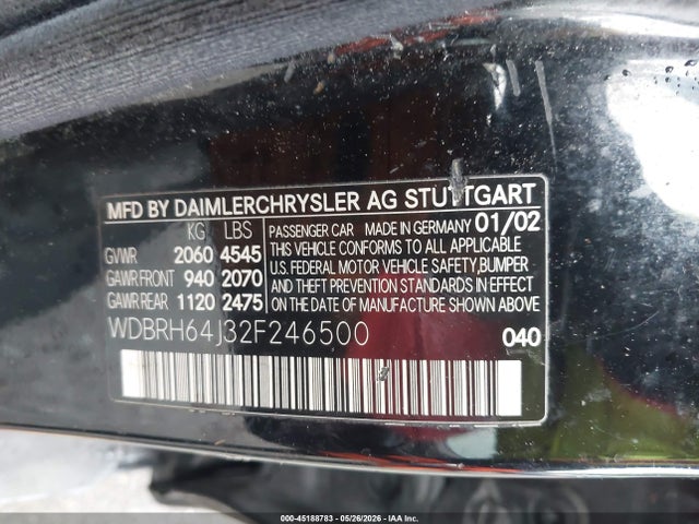 Aukcja sprzedaży 2002 Mercedes-benz C 320, vin: WDBRH64J32F246500, numer aukcji: 45188783