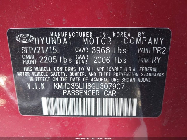 Aukcja sprzedaży 2016 Hyundai Elantra Gt, vin: KMHD35LH8GU307907, numer aukcji: 45188793