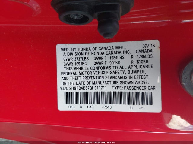 Honda Civic Lx 2016 2HGFC4B57GH311711 Image 9