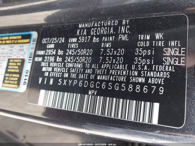 Продажа на аукционе авто 2025 Kia Telluride S, vin: 5XYP6DGC6SG588679, номер лота: 45188803