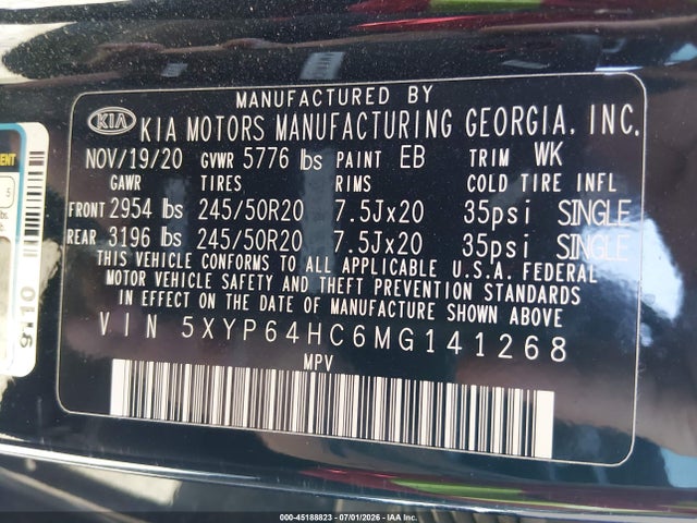 45188823 :رقم المزاد ، 5XYP64HC6MG141268 vin ، 2021 Kia Telluride S مزاد بيع