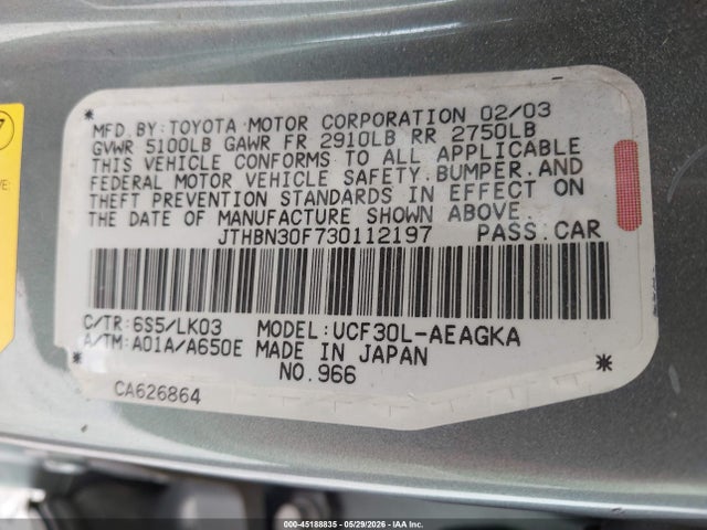 Продажа на аукционе авто 2003 Lexus Ls 430, vin: JTHBN30F730112197, номер лота: 45188835