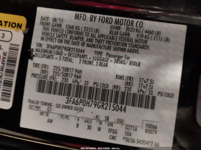 45188850 :رقم المزاد ، 3FA6P0H79GR215044 vin ، 2016 Ford Fusion Se مزاد بيع