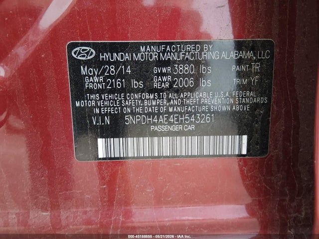 Продаж на аукціоні авто 2014 Hyundai Elantra Se, vin: 5NPDH4AE4EH543261, номер лоту: 45188855