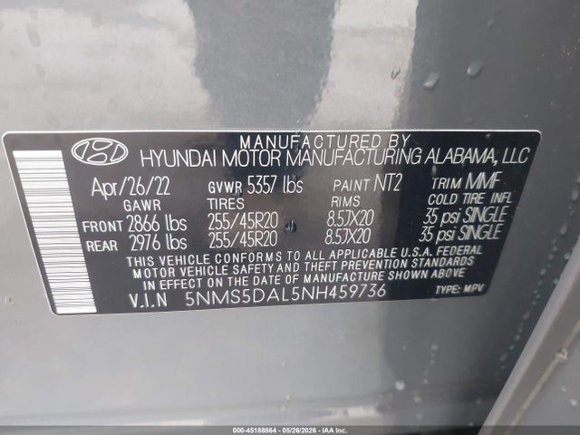 Hyundai Santa Fe Calligraphy 2022 5NMS5DAL5NH459736 Image 9