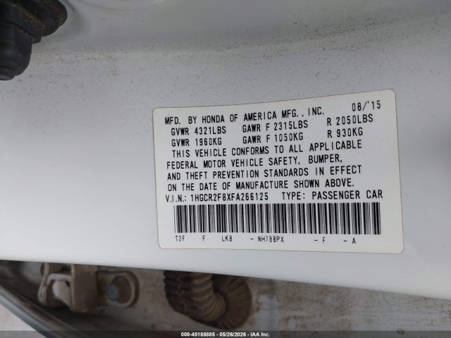 Продаж на аукціоні авто 2015 Honda Accord Ex-l, vin: 1HGCR2F8XFA266125, номер лоту: 45188885