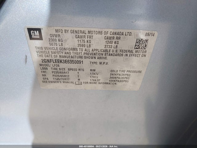 2014 Chevrolet Equinox Ls მანქანა იყიდება აუქციონზე, vin: 2GNFLEEK3E6350091, აუქციონის ნომერი: 45188894