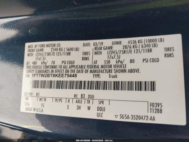 Ford F-250 Xl 2019 1FT7W2BT8KEE75448 Image 9