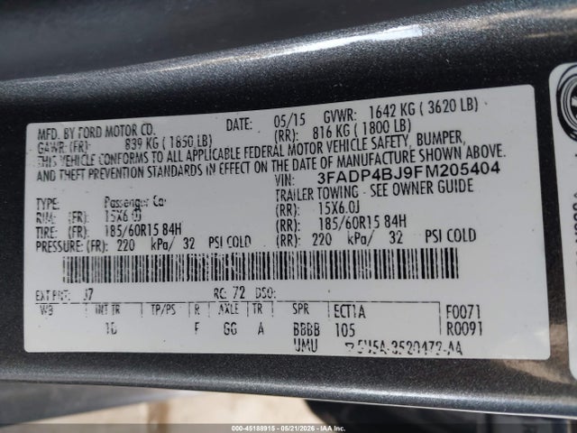 3FADP4BJ9FM205404 Ford FIESTA SE
