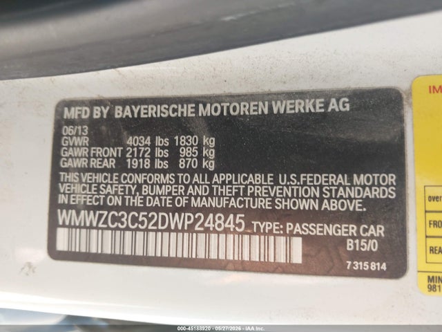 2013 Mini Countryman Cooper S მანქანა იყიდება აუქციონზე, vin: WMWZC3C52DWP24845, აუქციონის ნომერი: 45188920