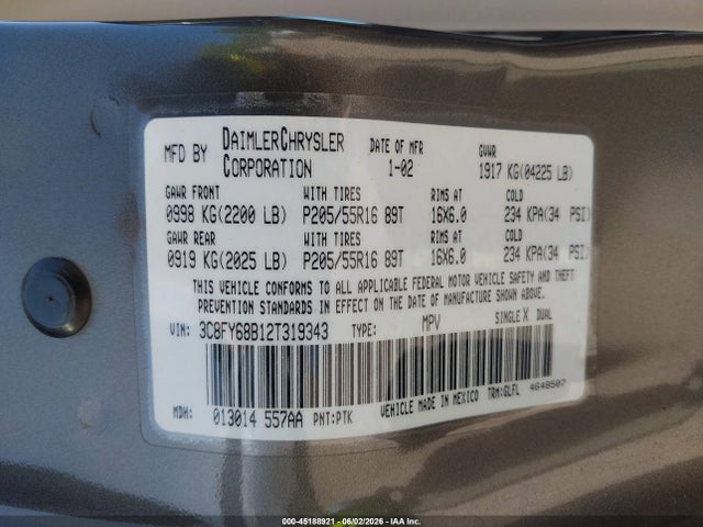 Продаж на аукціоні авто 2002 Chrysler Pt Cruiser Limited, vin: 3C8FY68B12T319343, номер лоту: 45188921