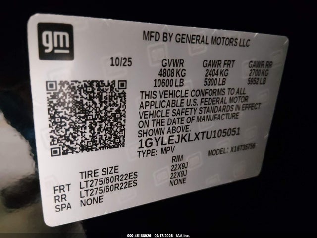 45188929 :رقم المزاد ، 1GYLEJKLXTU105051 vin ، 2026 Cadillac Escalade Iql Luxury Awd مزاد بيع