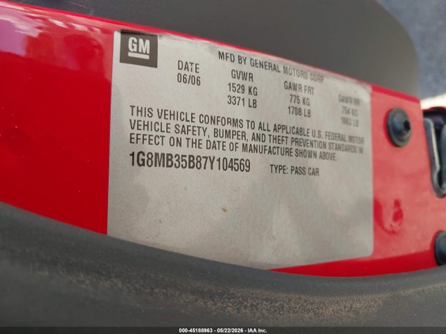 Продаж на аукціоні авто 2007 Saturn Sky, vin: 1G8MB35B87Y104569, номер лоту: 45188963