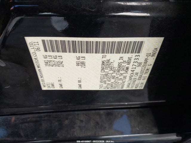 Aukcja sprzedaży 2012 Nissan Altima 2.5 S, vin: 1N4AL2AP6CN417333, numer aukcji: 45188967