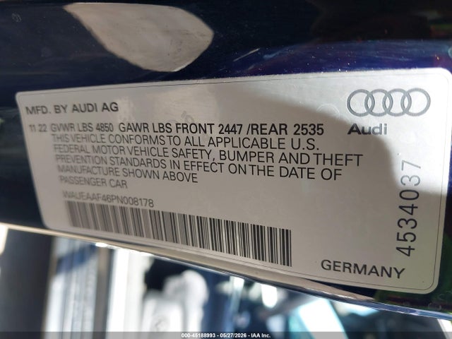 Aukcja sprzedaży 2023 Audi A4 Premium Plus 45 Tfsi S Line Quattro S Tronic, vin: WAUEAAF46PN008178, numer aukcji: 45188993