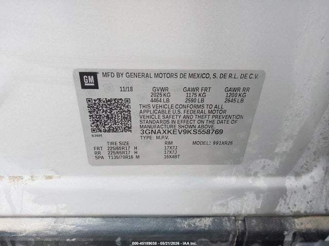 3GNAXKEV9KS558769 Chevrolet EQUINOX LT