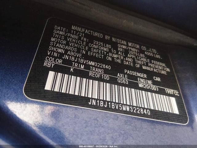 JN1BJ1BV5MW322840 Nissan Rogue Sport Sv Fwd Xtronic Cvt