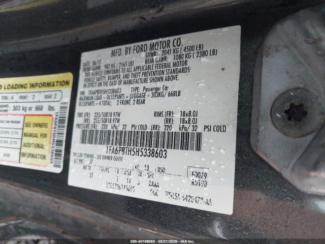 2017 Ford Mustang Ecoboost მანქანა იყიდება აუქციონზე, vin: 1FA6P8TH5H5338603, აუქციონის ნომერი: 45189060