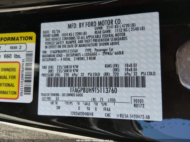 45189064 :رقم المزاد ، 1FAGP8UH9T5113760 vin ، 2026 Ford Mustang Ecoboost Premium مزاد بيع