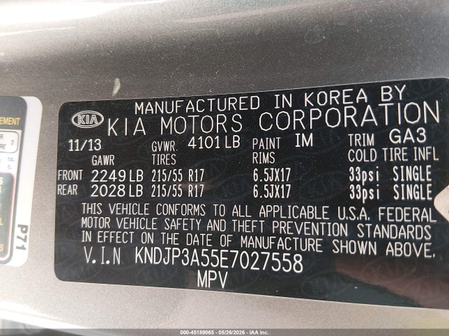 Aukcja sprzedaży 2014 Kia Soul +, vin: KNDJP3A55E7027558, numer aukcji: 45189065