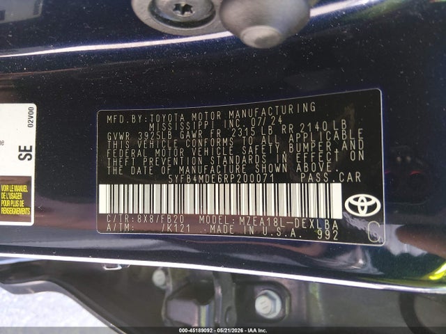 Продаж на аукціоні авто 2024 Toyota Corolla Le, vin: 5YFB4MDE6RP200071, номер лоту: 45189092