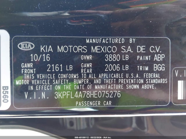 Продажа на аукционе авто 2017 Kia Forte Lx, vin: 3KPFL4A78HE075276, номер лота: 45189112