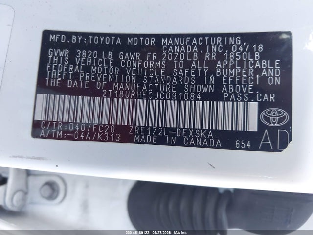 Aukcja sprzedaży 2018 Toyota Corolla Se, vin: 2T1BURHE0JC091084, numer aukcji: 45189122