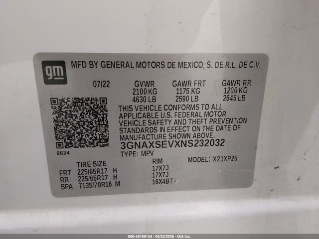 3GNAXSEVXNS232032 Chevrolet Equinox Awd Ls