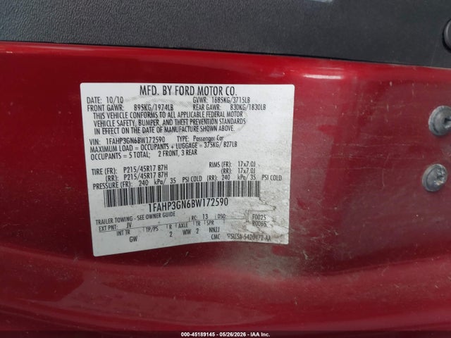 Aukcja sprzedaży 2011 Ford Focus Ses, vin: 1FAHP3GN6BW172590, numer aukcji: 45189145