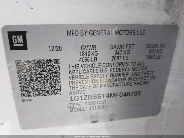 1G1ZB5ST4MF048795 Chevrolet Malibu Fwd Ls