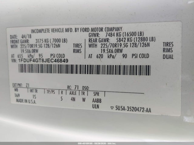 Ford F-450 Chassis Xl 2018 1FDUF4GT8JEC46849 Image 8