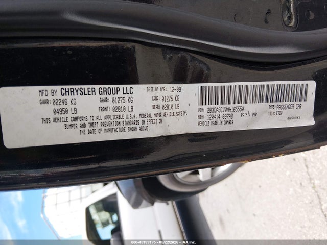 Продажа на аукционе авто 2010 Dodge Charger Sxt, vin: 2B3CA3CV0AH165550, номер лота: 45189195