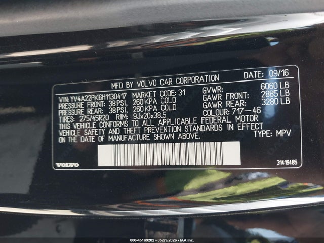 Aukcja sprzedaży 2017 Volvo Xc90 T6 Momentum, vin: YV4A22PK6H1130417, numer aukcji: 45189202