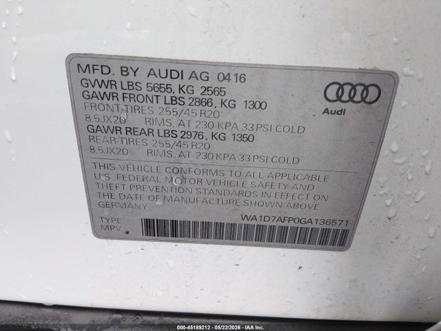 Aukcja sprzedaży 2016 Audi Q5 3.0t Premium Plus, vin: WA1D7AFP0GA136571, numer aukcji: 45189212