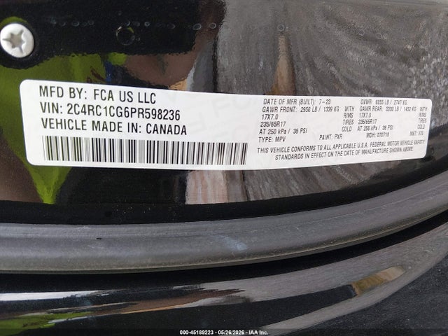 45189223 :رقم المزاد ، 2C4RC1CG6PR598236 vin ، 2023 Chrysler Voyager Lx مزاد بيع