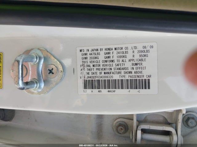 2010 Acura Tsx 2.4 მანქანა იყიდება აუქციონზე, vin: JH4CU2F63AC006320, აუქციონის ნომერი: 45189231
