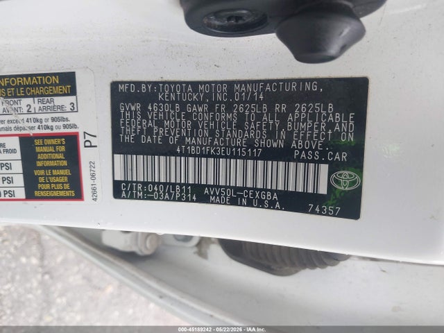 Aukcja sprzedaży 2014 Toyota Camry Hybrid Xle, vin: 4T1BD1FK3EU115117, numer aukcji: 45189242