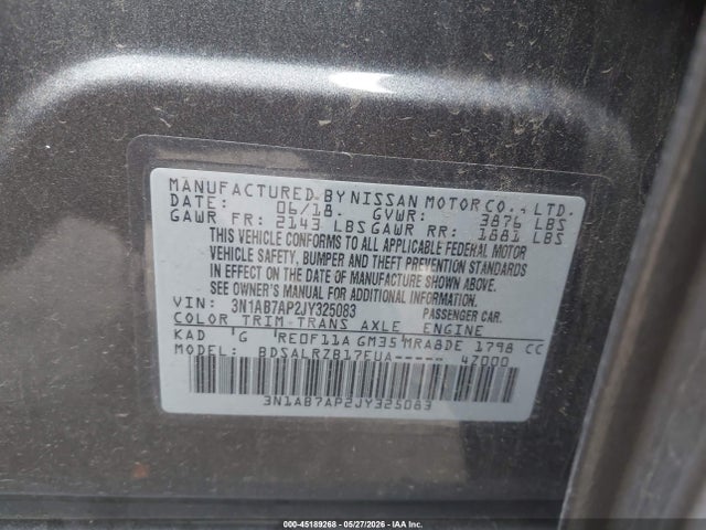Продажа на аукционе авто 2018 Nissan Sentra Sr, vin: 3N1AB7AP2JY325083, номер лота: 45189268