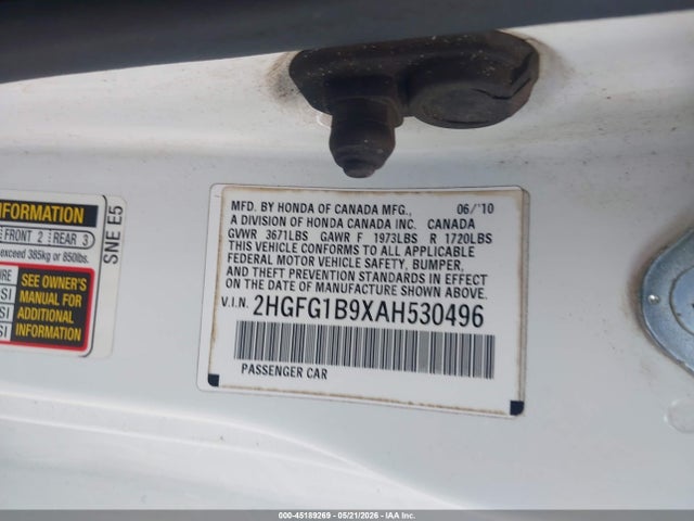 2010 Honda Civic Ex-l მანქანა იყიდება აუქციონზე, vin: 2HGFG1B9XAH530496, აუქციონის ნომერი: 45189269