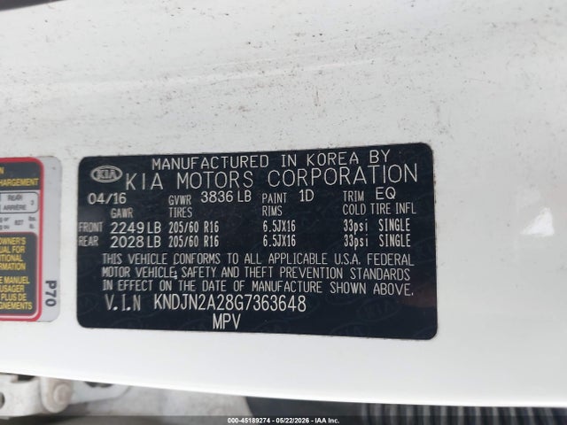 Aukcja sprzedaży 2016 Kia Soul, vin: KNDJN2A28G7363648, numer aukcji: 45189274